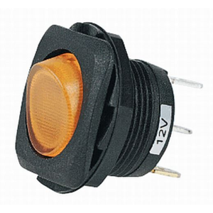 Illuminated Round Rocker Switch with Amber LED – SPST, On-Off, 3 Blades