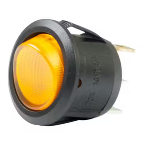 Illuminated Round Rocker Switch with Amber Actuator – SPST, On-Off, 3 Blades