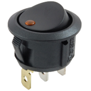 Illuminated Round Rocker Switch with Amber Neon LED – SPST, On-Off, 3 Blades