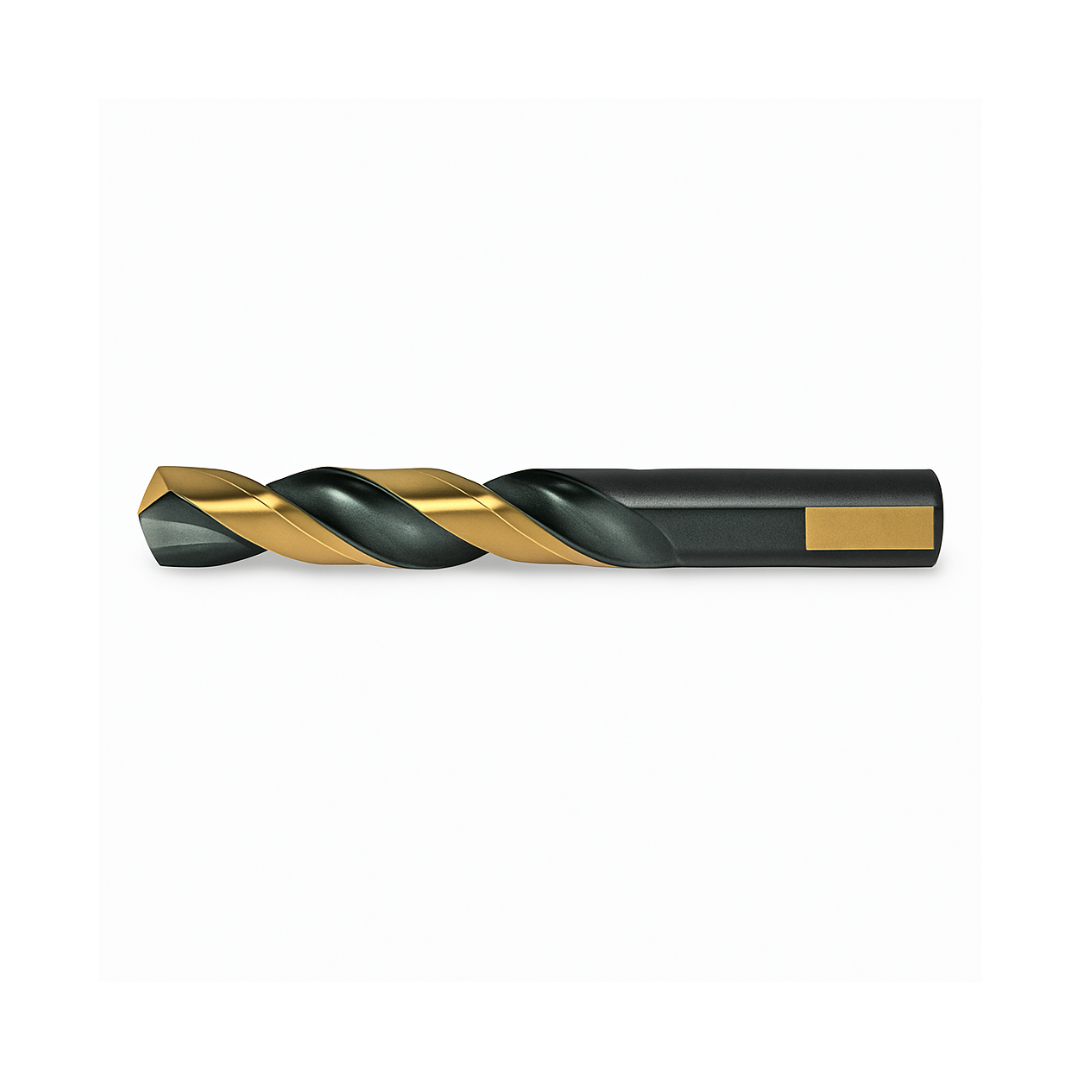 1/2" Mechanics Length Drill Bit – M-7 High-Speed Steel, Black & Gold Oxide, 135° Split Point, 3-Flat Shank – Heavy-Duty Metal Drilling
