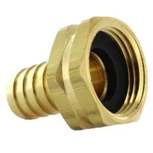 Brass Barb to Female Garden Hose Fitting - Swivel, Hex Nut