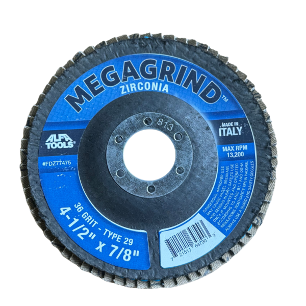 4-1/2" Flap Disc, 36 Grit Zirconia, Type 29 (Beveled) with 7/8" Arbor Hole