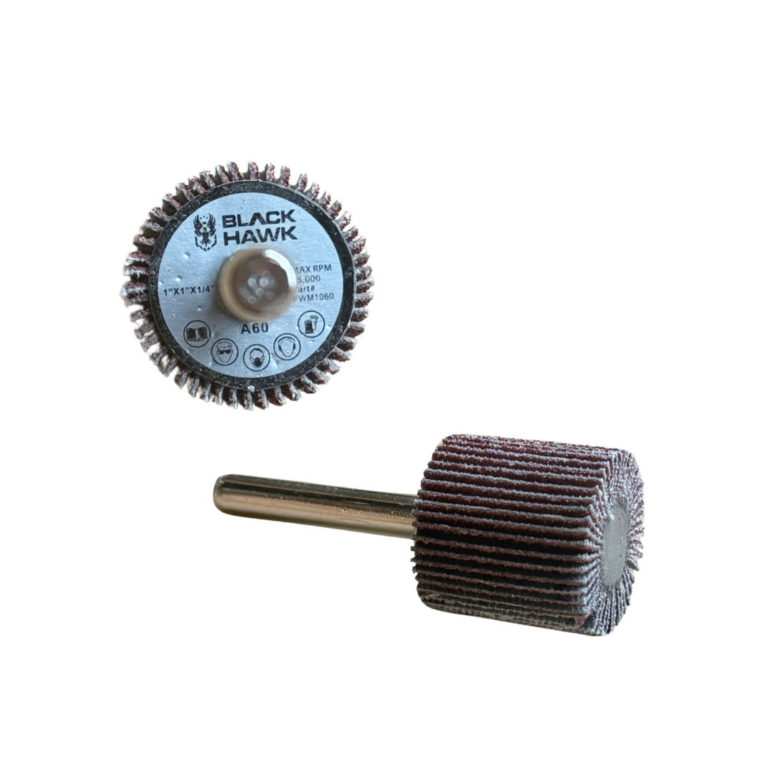 1″ x 1″ Aluminum Oxide Mounted Flap Wheel with 1/4″ Straight Shank, 60 Grit