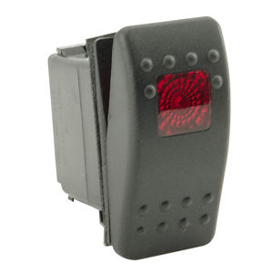 Illuminated Weather-Resistant Rocker Switch with Red Lens – SPST, On-Off, 4 Blades