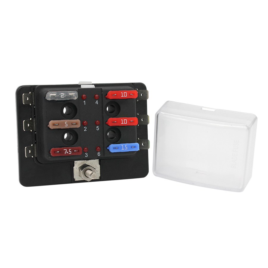 ATO LED Fuse Block with Cover – 100A, 6-Gang