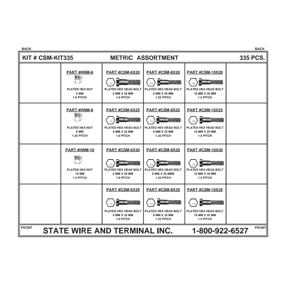 Metric Nut and Bolt Kit - 335 Piece Assortment