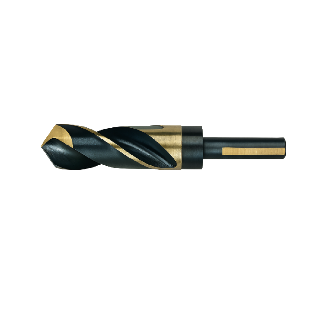 1" Silver & Deming Drill Bit – 1/2" Reduced Shank, Heavy Duty High-Speed Steel, 118° Split Point, Black & Gold Finish