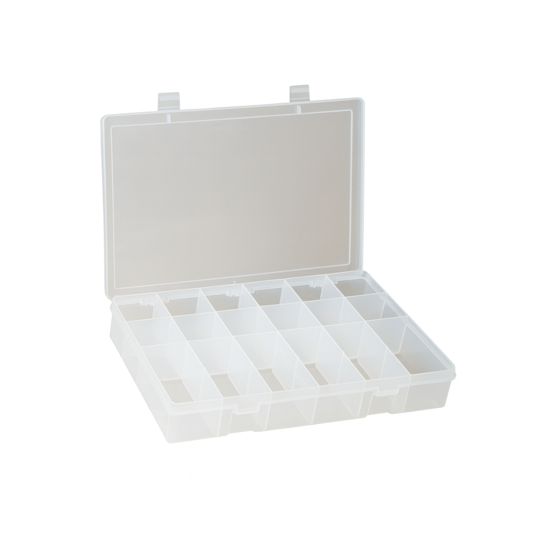 Large Clear Plastic Compartment Box, 18 Openings
