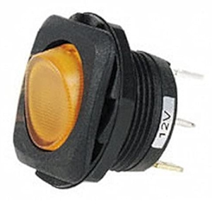 Illuminated Round Rocker Switch with Amber Actuator – SPST, On-Off, 3 Blades
