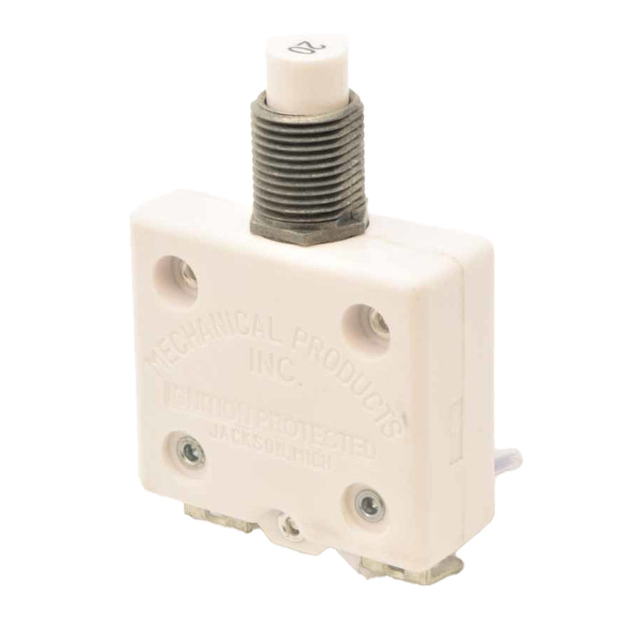 Push-Button Thermal Circuit Breaker with 90-Degree Terminals – 20A, 2 Blades