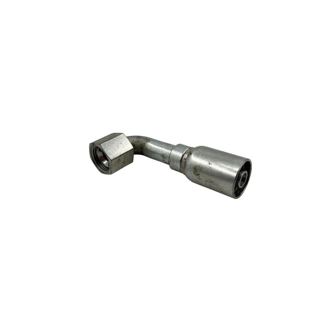 Crimp JIC 37° Female Swivel Hydraulic Hose Fitting – 1/2" Hose x 7/8"-14 MPT, 90° Elbow, Zinc-Plated Steel