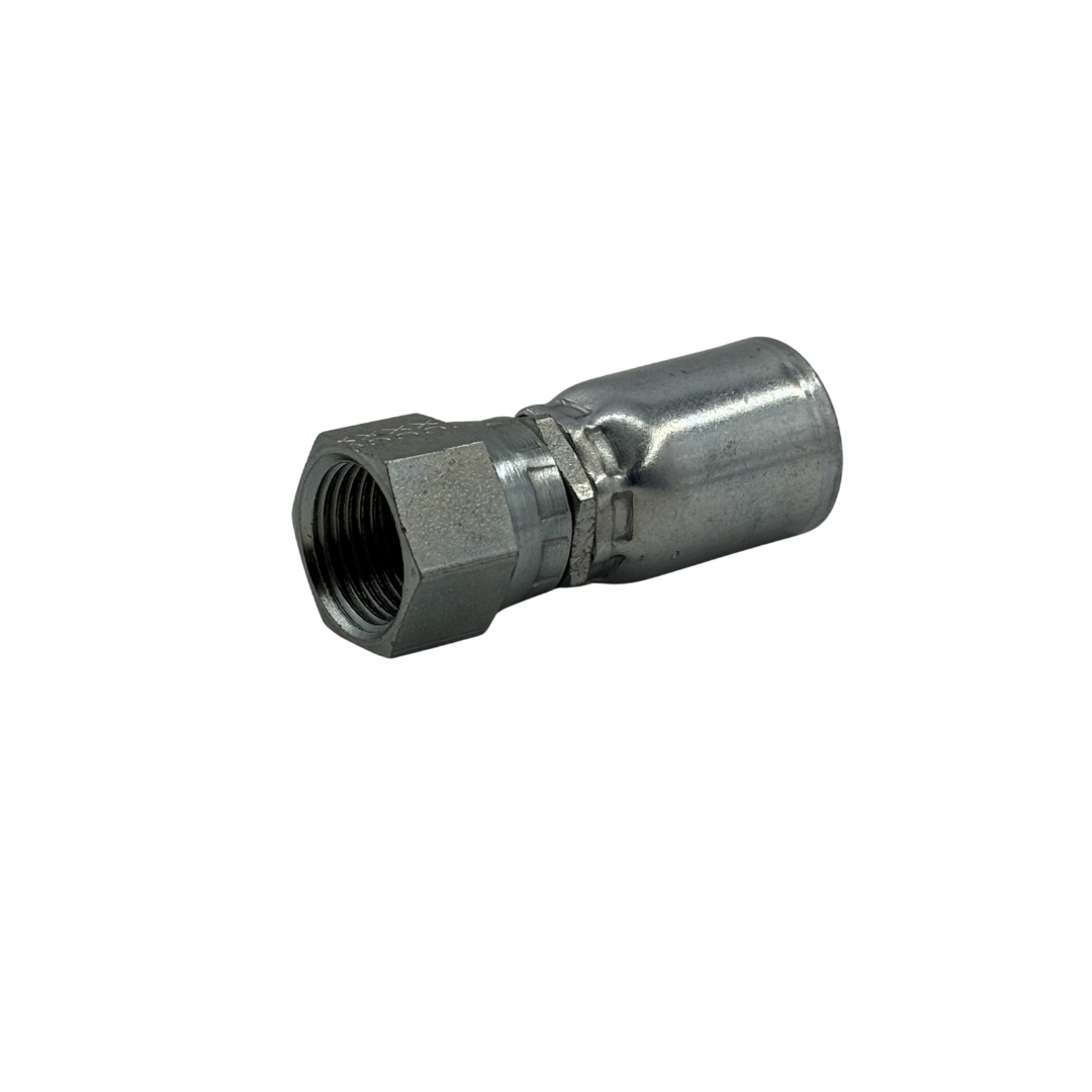 Crimp JIC 37° Female Swivel Hydraulic Hose Fitting – 1/2" Hose x 3/4"-16 (1/2" FJIC), Zinc-Plated Steel