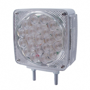 Two-Stud 4-1/2" Square LED LH Dual-Face Turn Signal Light w/ Side Marker - 45 Diodes, Hardwired (Amb/Red w/ Clr Lens)
