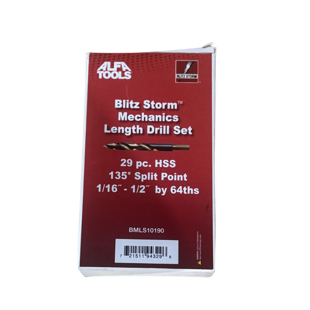29 Piece Blitz-Storm Mechanics Length Drill Bit Set – Step Point – Black & Gold – 1/16" to 1/2" by 64ths