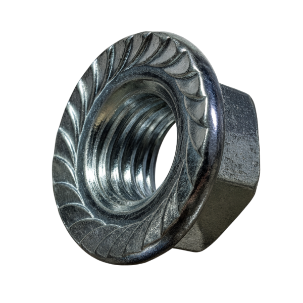 Flange Nut – 1/4"-20 – Serrated – Zinc Plated – Hardened Fasteners