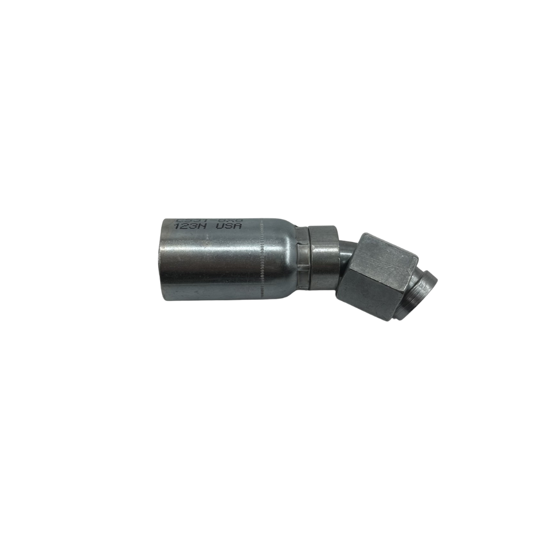 45° Female Swivel Hydraulic Adapter – ORF O-Ring Face Seal – 1/2" Hose x 1/2"-14 Pipe – Zinc-Plated