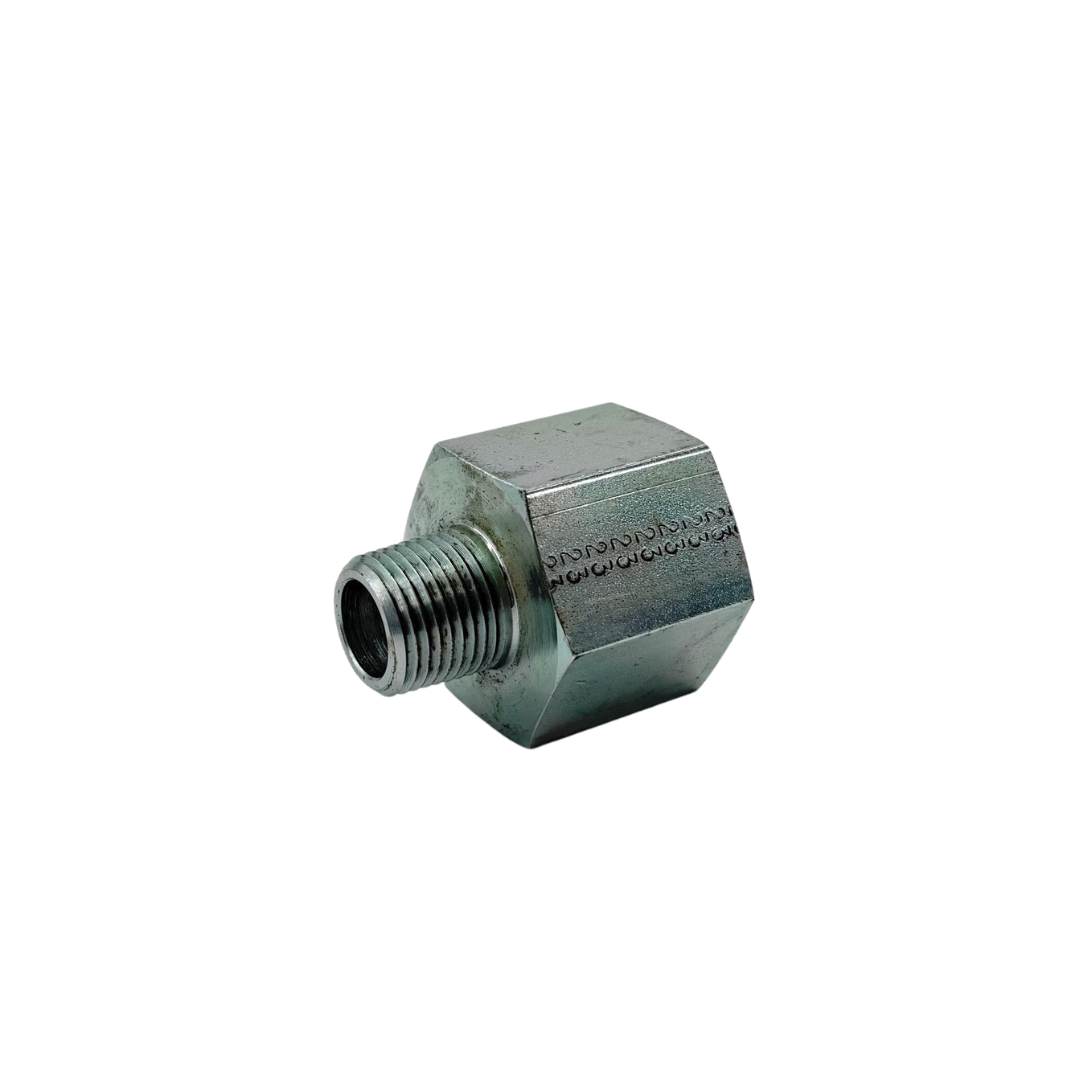 Hydraulic Pipe Adapter – 1" Male NPTF to 1/2" Female NPTF – Carbon Steel, Zinc-Plated