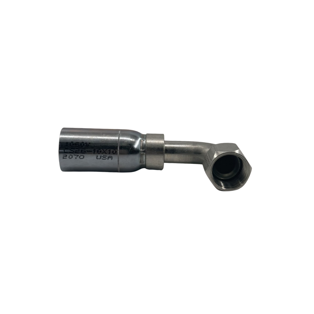 5/8" Hose x 7/8"-14 JIC 37° Female Swivel – 90° Elbow – Hydraulic Hose End – Trivalent Zinc Plated – Couplamatic CS26 Series
