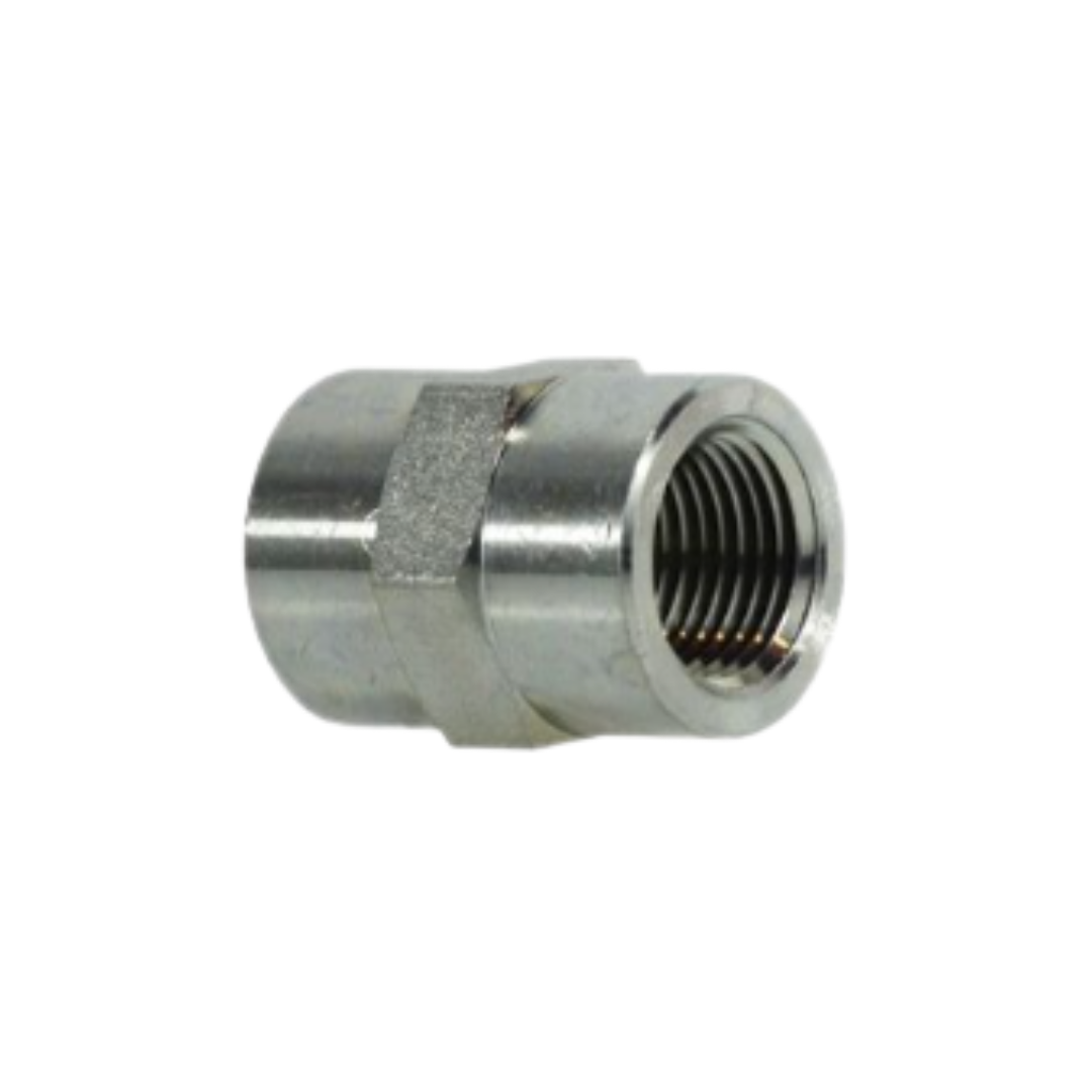 3/8" x 1/4" Female Steel Pipe Reducing Coupling – SAE 140138, 3,000 PSI, NPT Threads