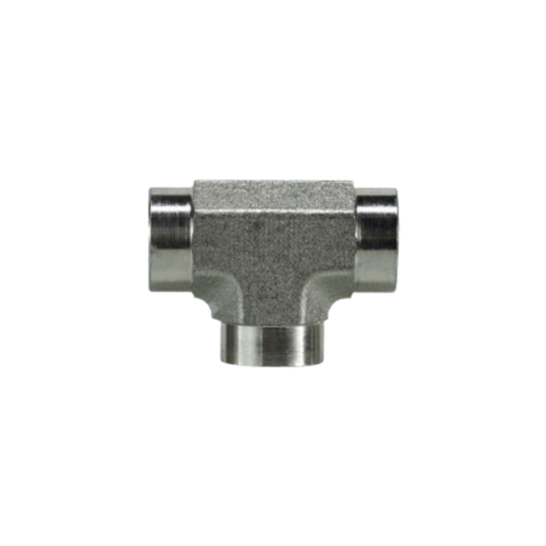1/2" Steel Pipe Tee – NPT Female x Female x Female, 3000 PSI, ANSI B1.20.1 Threaded Fitting
