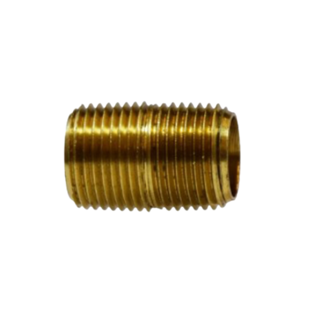 3/8" Brass Close Pipe Nipple – Yellow Brass, NPT Threads, Compact Fitting
