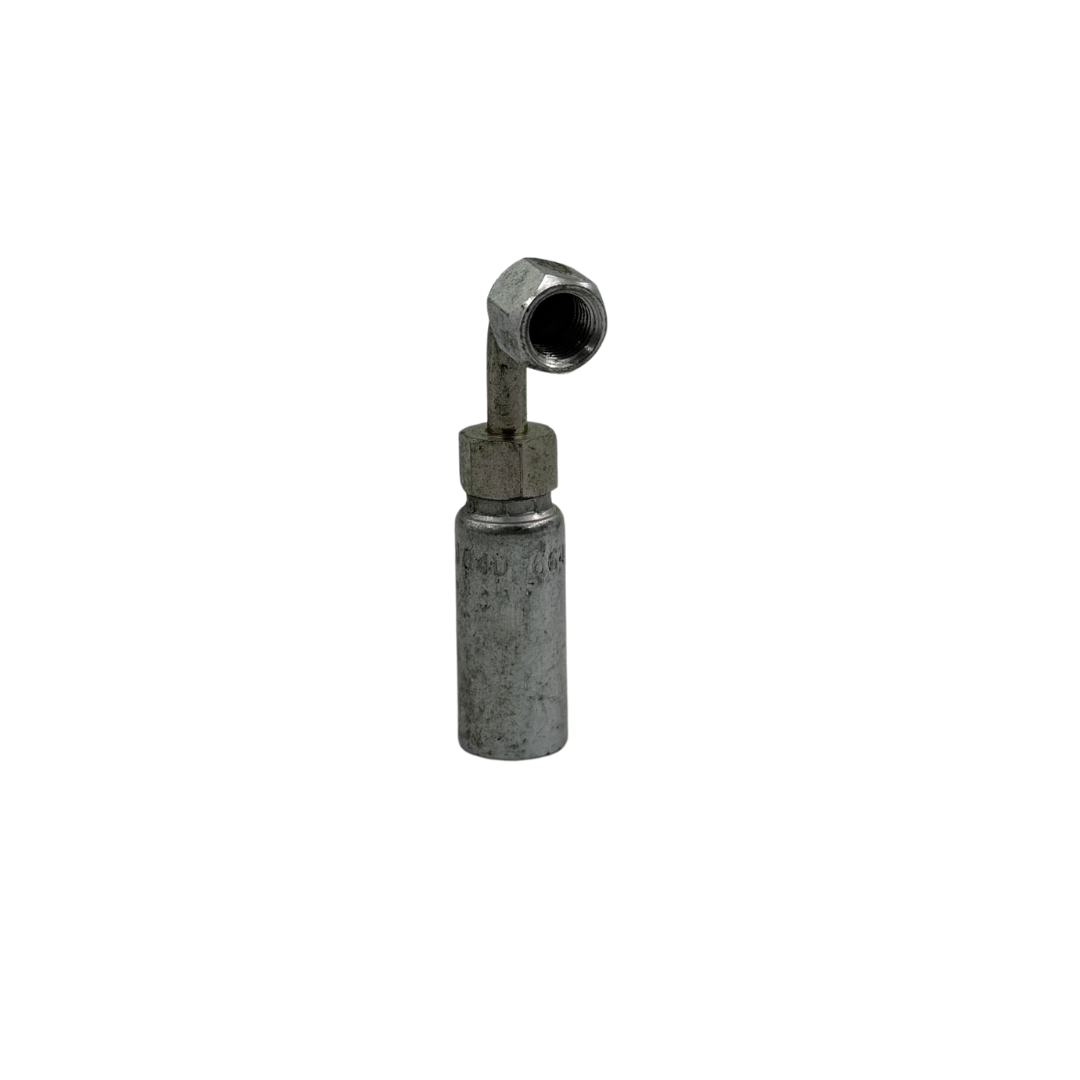 JIC 37° Female Swivel Hydraulic Hose Fitting – 90° Elbow, 1/4" Hose x 7/16"-20 Thread, Zinc-Plated Steel