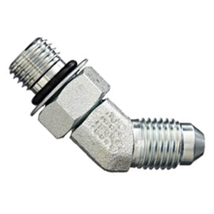 JIC 37° Flare 45° Elbow – 5/8" Tube x 5/8" Straight Thread O-Ring – Steel Hydraulic Adapter – 7/8" Hex – -65°F to 400°F