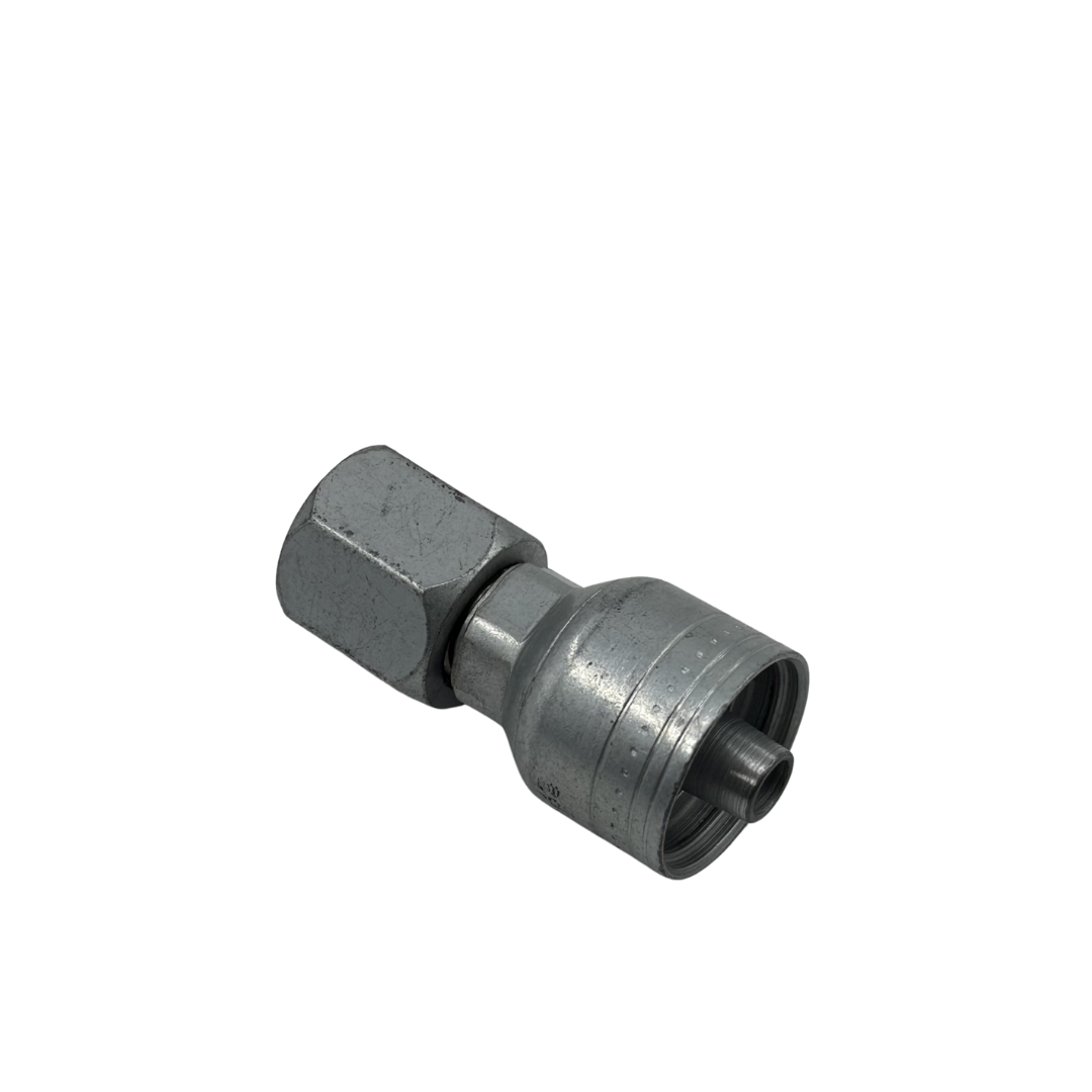 Crimp JIC 37° Female Swivel Hydraulic Hose Fitting – 3/8" Hose x 3/4"-16 (1/2" FJIC), Zinc-Plated Steel