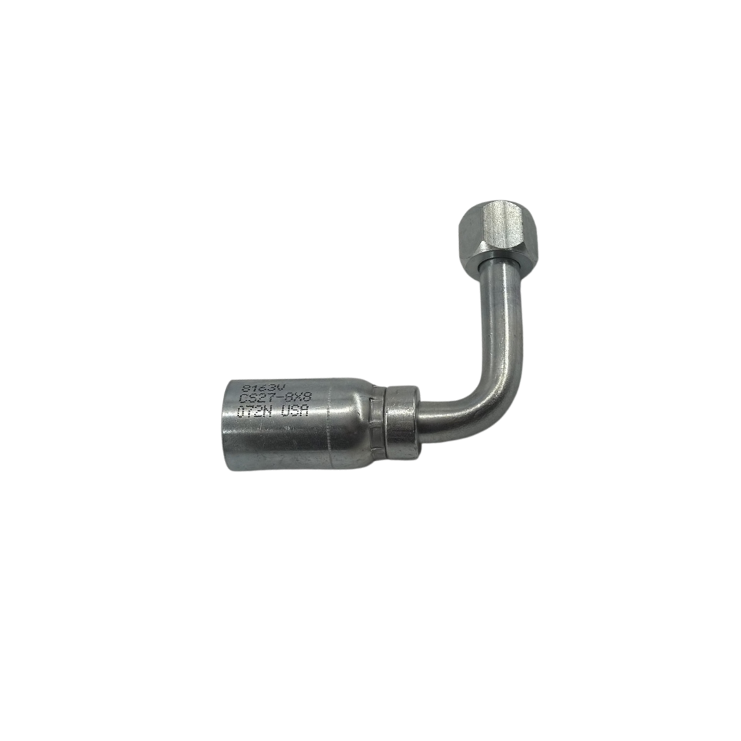90° Long Drop Female Swivel – JIC 37° – 1/2" Hydraulic Hose x 3/4"-16 Thread – Carbon Steel