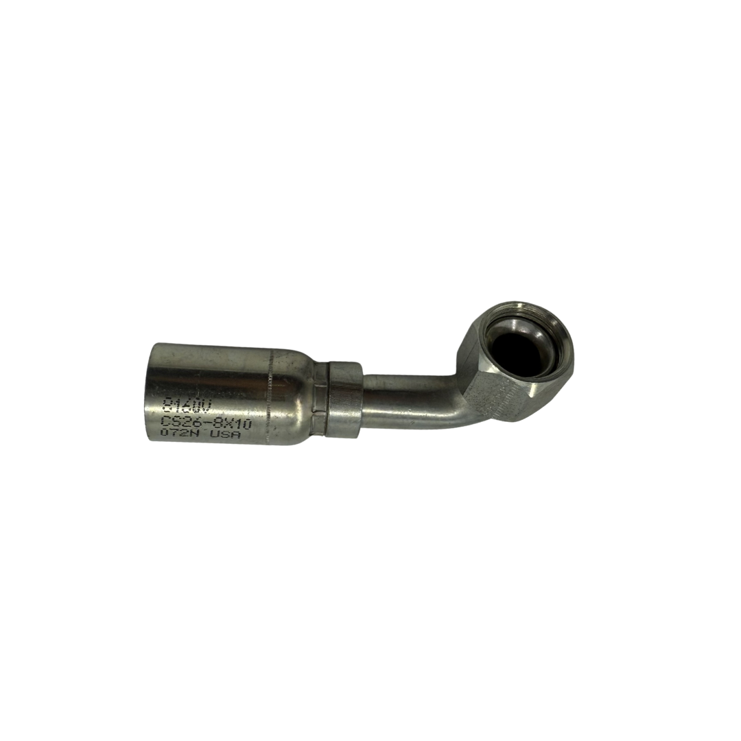 Hydraulic Hose Fitting – 90° Female Swivel Elbow – JIC/SAE Dual Seat – 1/2" Hose – 7/8"-14 Thread – Trivalent Zinc Plated