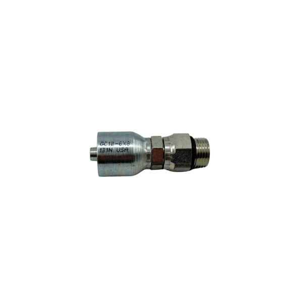 Hydraulic Hose Fitting – Straight Male Swivel – Grip Crimp – ORB (O-Ring Boss) – 3/8" Hose x 1/2"-16 Thread – Trivalent Zinc Plated