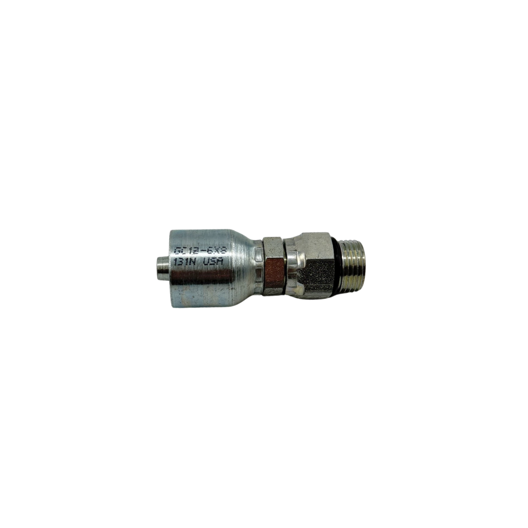 Hydraulic Hose Fitting – Straight Male Swivel – Grip Crimp – ORB (O-Ring Boss) – 3/8" Hose x 1/2"-16 Thread – Trivalent Zinc Plated