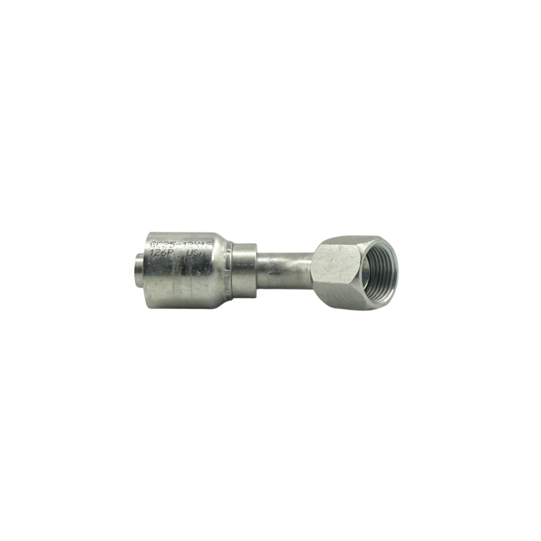 Hydraulic Hose Fitting – Female Swivel JIC/SAE Dual Seat – 45° Elbow – 3/4" Hose x 1-1/16"-12 Thread – GC25 Series – Grip Crimp