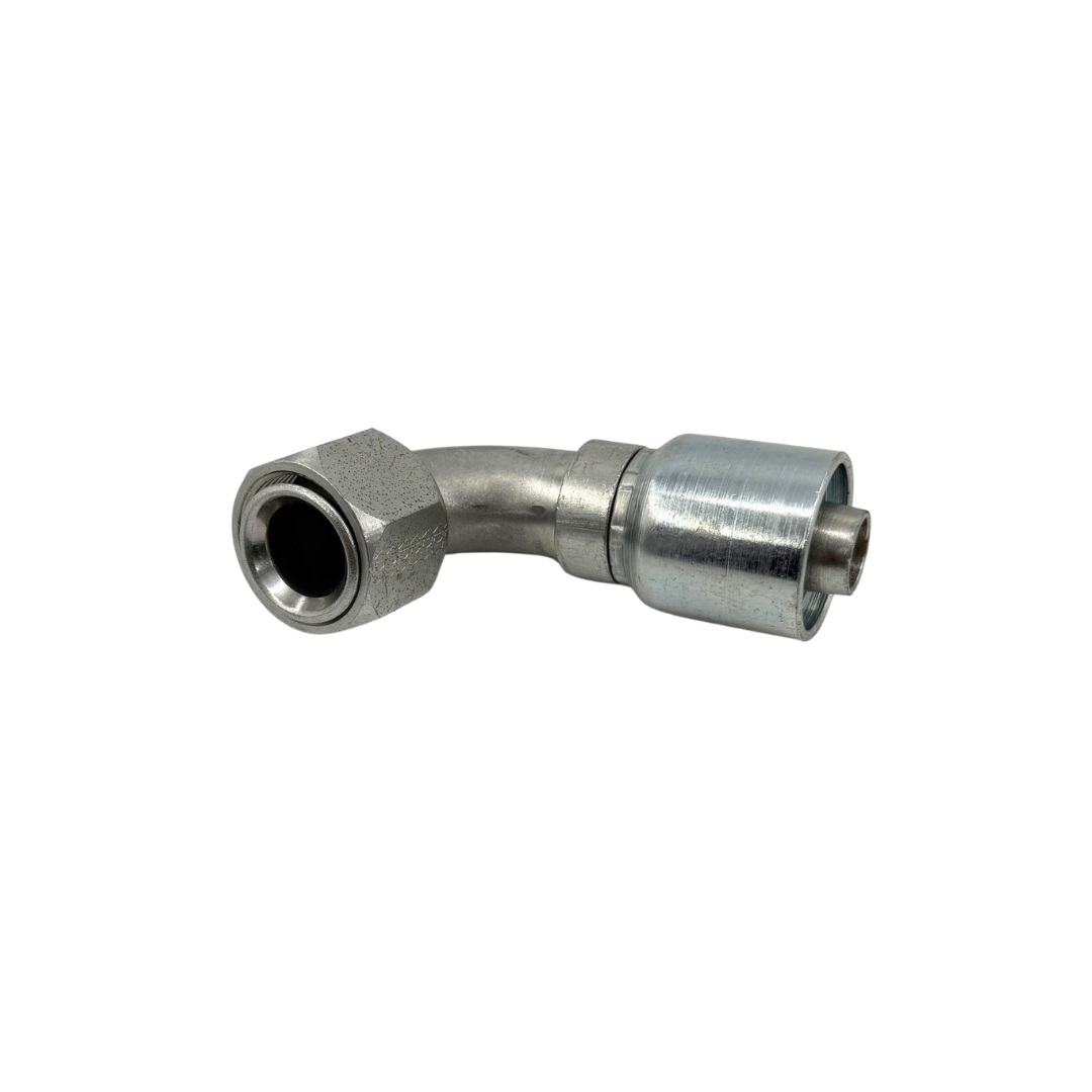 Hydraulic Hose Fitting – Straight Male Swivel – Grip Crimp – ORB (O-Ring Boss) – 3/8" Hose x 3/8"-18 Thread – Trivalent Zinc Plated