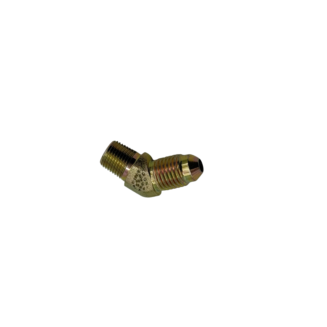 JIC 37° Flare 45° Male Elbow – 1/4" Tube x 1/8" Pipe – Steel Hydraulic Adapter – 7/16" Hex – -65°F to 400°F