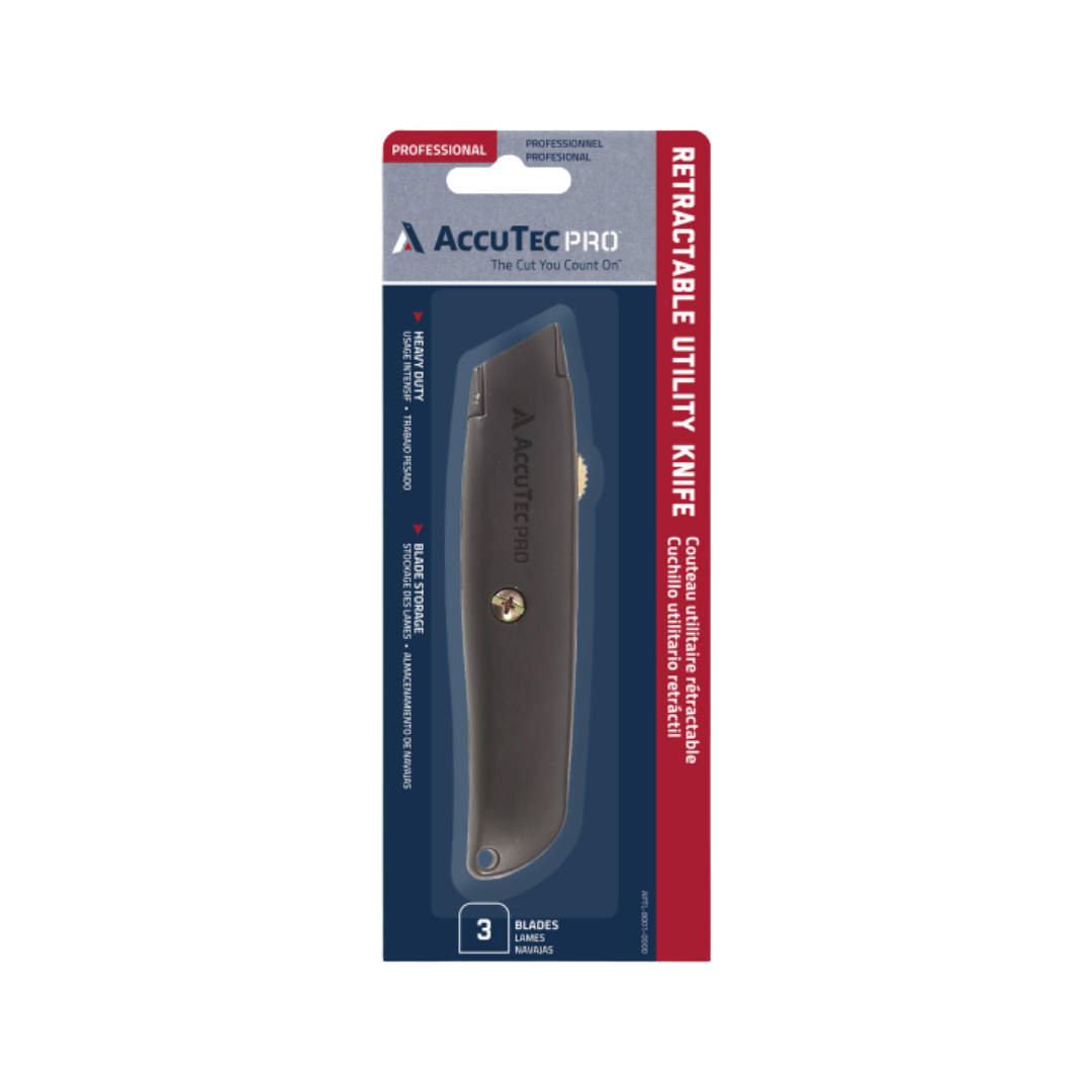 AccuTec PRO Retractable Utility Knife, 3 Blades